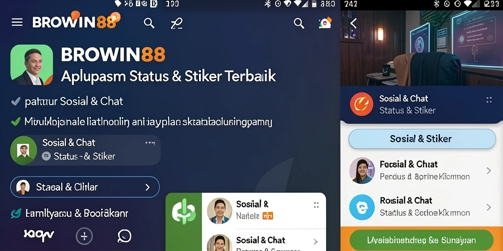 Screenshot antarmuka aplikasi BROWIN88 menunjukkan pilihan stiker yang beragam dan kreatif.