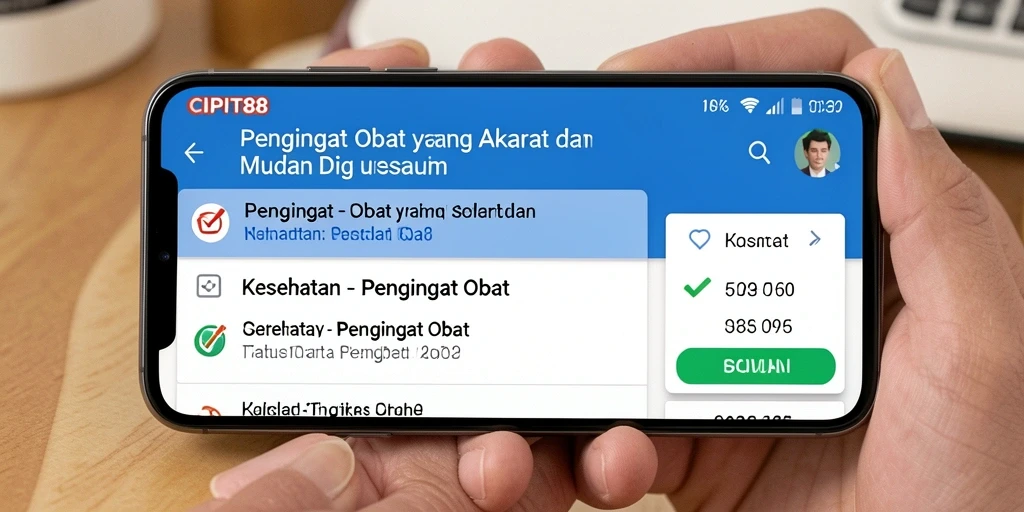 Antarmuka CIPIT88 dengan fitur Pengingat Obat yang jelas dan sederhana.