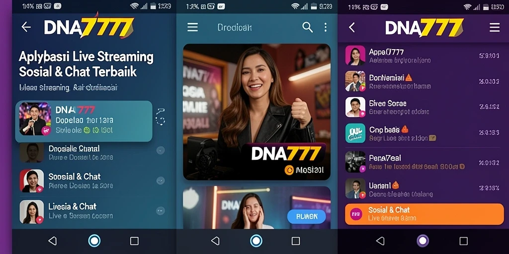 Antarmuka aplikasi Live Streaming DNA777 yang menarik dan interaktif.