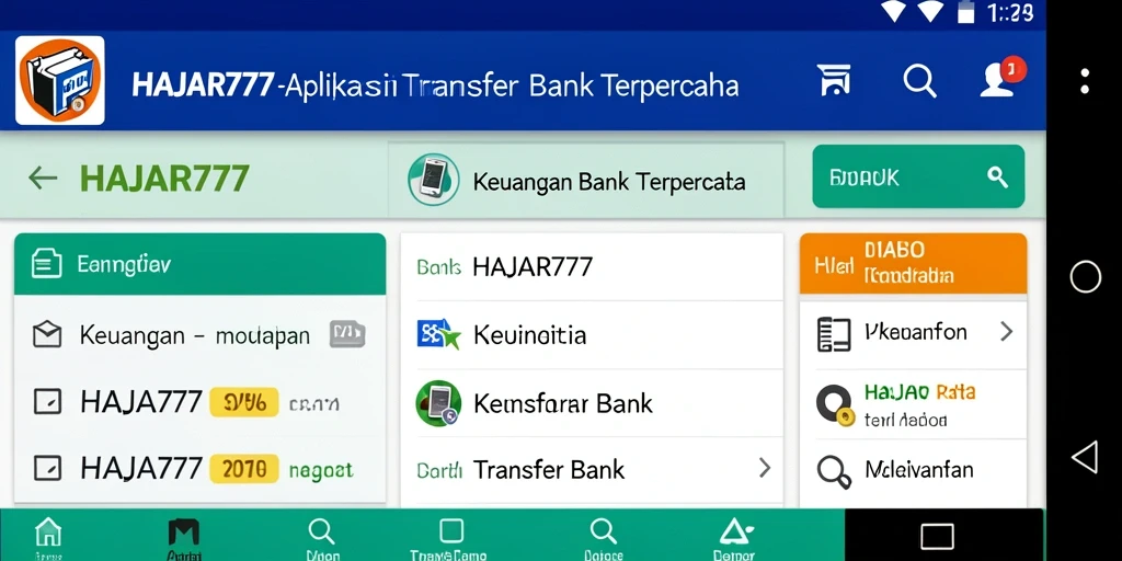 Antarmuka utama aplikasi HAJAR777 untuk transfer bank yang mudah digunakan.