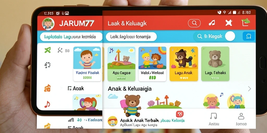 Tampilan antarmuka JARUM77 yang ceria dan interaktif untuk anak-anak.