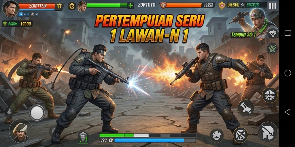 Tampilan antarmuka permainan Tempur 1 Lawan 1 yang menarik.